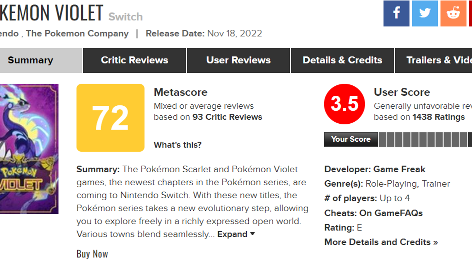 Pokémon Scarlet e Violet no fundo da tabela no Metacritic